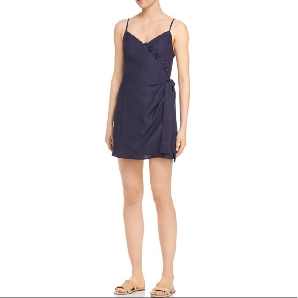 AQUA Navy Belted Wrap Dress